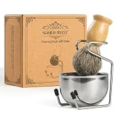 SAMEBUTECO Shaving Brush Set for Men-Pure Badger Hair Brush with Bamboo Handle, Stainless Steel S...