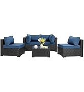 Shintenchi 5 Pieces Outdoor Patio Sectional Sofa Couch, Black PE Wicker Furniture Sets, Patio Con...