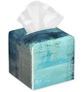 Abstract Turquoise Grey Art Tissue Box Cover,PU Leather Tissue Box Holder Square,Modern Home Deco...