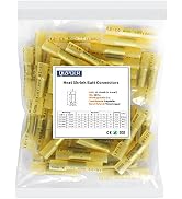 50 Pcs Yellow Heat Shrink Butt Connectors, 12-10 AWG Waterproof Crimp Terminals Electrical Wire C...