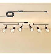 LTBLIGHT 6-Light Plug-in Track Lighting, Industrial Farmhouse LED Ceiling Light with Adjustable H...