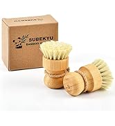 SUBEKYU Bamboo Dish Scrub Brushes for Kitchen, Wooden Cleaning Scrubbers Set for Washing Cast Iro...