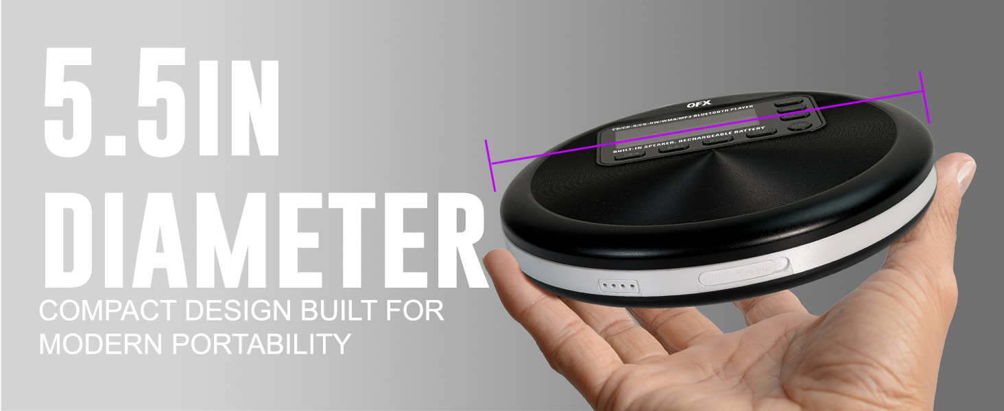 editRETRO-30 compact 5.5-inch portable CD player shown with size measurement graphic.