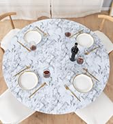Round Fitted Vinyl Tablecloth | White Marble