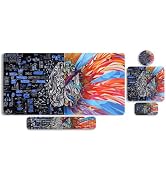 MOSISO Extended Gaming Mouse Pad&Massage Keyboard Wrist Rest&Mousepad&Wrist Rest&Coaster, Brain E...