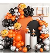 Basketball Balloon garland kit Orange Black Metallic Silver and Basketball Aluminum Film Balloons...