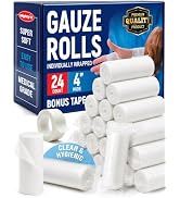 24 Gauze Rolls - 4" x 4.1yd - Soft and Breathable Rolled Gauze - Latex-Free Premium Individually ...
