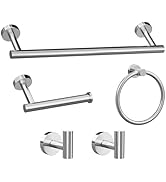 Brushed Nickel Bathroom Accessories Set - 5 Piece Round Stainless Steel Bath Hardware Accessory I...