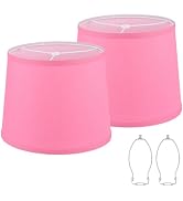 2 Pack Drum Lampshades, 11" Top x 13" Bottom x 10" High, Pink Lamp Shades | Medium Replacement La...