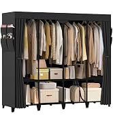 Jofuler Wardrobe Closet, Quick and Easy Assembly, Black Large Capacity Portable Closet with 4 Han...