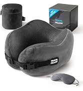 PEUJEW Neck Pillow Travel Pillow - 100% Pure Memory Foam Airplane Pillow with Adjustable Clasp & ...