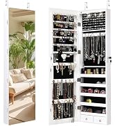Giantex Wall Door Mounted Jewelry Armoire Cabinet with 47.5" Full Length Mirror, 2 LEDs Lockable ...