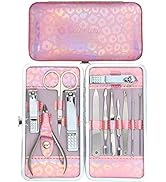 ZIZZON Nail Clippers Kit Manicure Pedicure Set with Holographic Case(Pink)