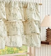 jinchan Ruffled Floral Valance Curtain Shabbychic Linen Window Valance 18 Inch Farmhouse Rustic W...