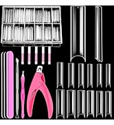MORGLES 240 Pcs XXL Extra Long Clear Tapered Square Nail Tips Half Cover | ABS, Tapered Square Ti...