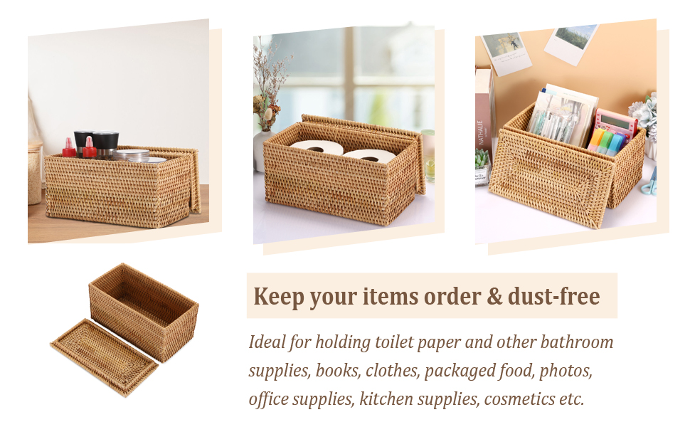 rattan box Toilet Roll Storage Basket rattan toilet paper holder decorative rattan basket with lid