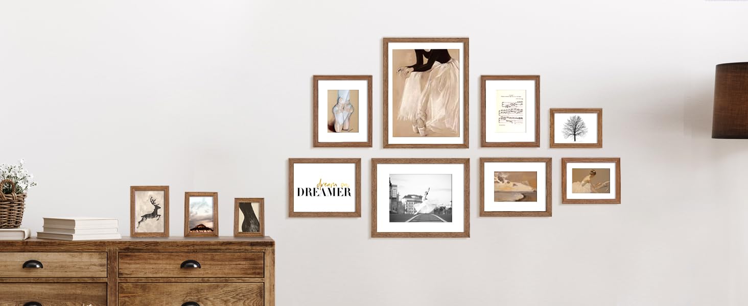 brown wood frames for wall display and free stand