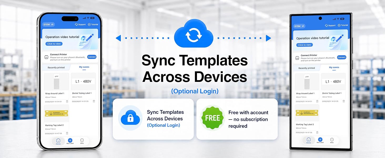 Free device sync across templates with an account, no subscription needed
