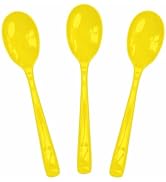 SietDESEO 25 PCS Yellow Plastic Spoons Disposable Utensils Heavy Duty Yellow Spoons Disposable Cu...