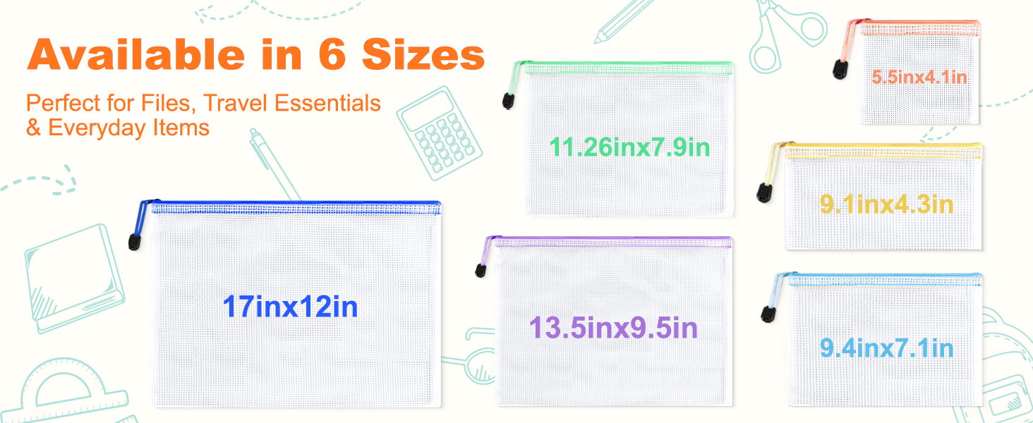 mesh zipper pouch 6 size