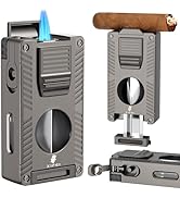 XIFEI 5 in 1 Cigar Lighter with Cigar Cutter V Cut, Cigar Punch, Cigar Draw Enhancer, Cigar Holde...