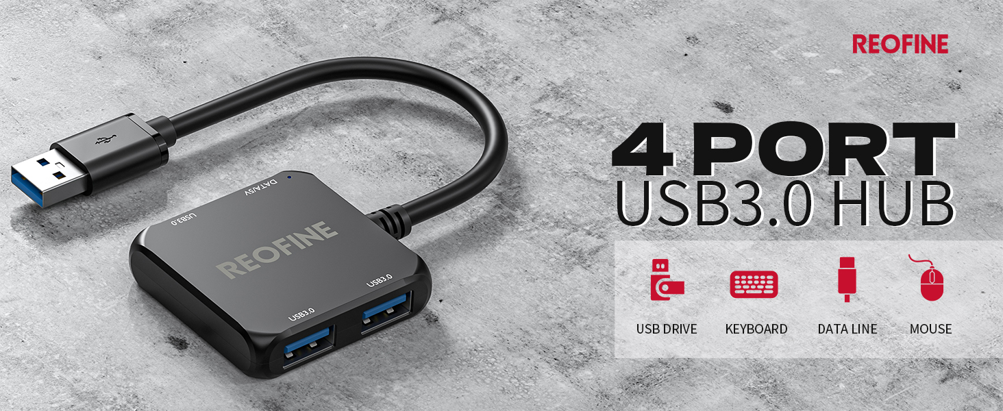 USB 3.0 Hub, 4 Port USB Hub Splitter,Portable USB Adapter