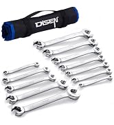 DISEN Flare Nut Wrench Set Metric and SAE 12-Piece Inch1/4 to 7/8
