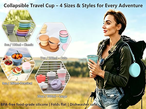 Collapsible Camping Cup with Lid--Portable, Graduated