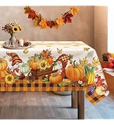 Arquiel Fall Gnome Leaves Tablecloth Waterproof, Harvest Autumn Pumpkin Table Cloth Rectangle, Wa...