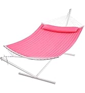 SUPERJARE Hammock with Stand, 2 Person Heavy Duty Hammock with Padded Cotton, Detachable Pillow &...