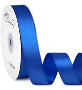 CLUEWR Double Faced Royal Blue Satin Ribbon, 1 Inch 50 Yards Fabric Ribbon Roll for Flower Bouque...