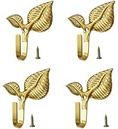 ARTiFiXPRO 4PCS Retro Iron Hook Set, Vintage Leaf Design Wall Hooks with Golden Finish, Rustic De...