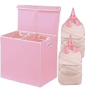 Simple Houseware Double Laundry Hamper with Lid and Removable Bags, Pink