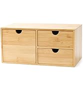 Wisuce 100% Original Bamboo Desk Organizer - Mini Bamboo Desk Drawer Tabletop Storage Organizatio...