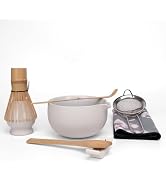 Joyscale Matcha Whisk Set, Matcha Bowl with Spout 8 Pcs Matcha Kit Set(Kiln Blue) for Making Brea...