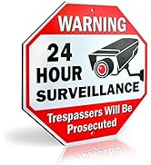 Signs Authority Reflective Warning 24 Hour Surveillance No Trespassing Metal Sign for Home Busine...