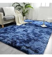 FlyDOIT Large Area Rugs for Living Room, 4x6 Feet Tie-Dyed Navy Blue Shaggy Rug Fluffy Throw Carp...