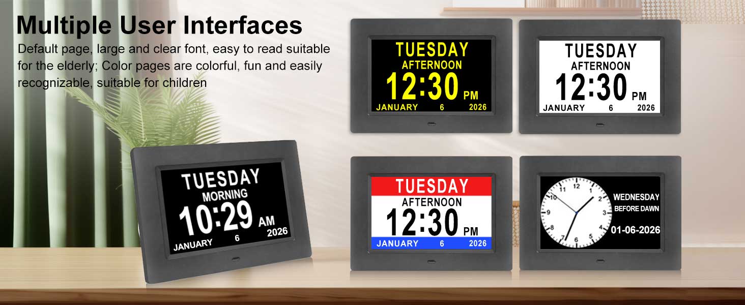 large number digital clock with AM PM for senior elderly to recognize what day of the week it is