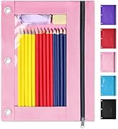 SUNEE Pencil Pouch for 3 ring binder, Pencil Bag for Binder with Zippers, Pink Pencil Case for St...