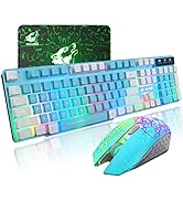 Wireless Gaming Keyboard and Mouse Combo Muti-Color Keycaps Rainbow Backlit Mechanical Feel Keybo...