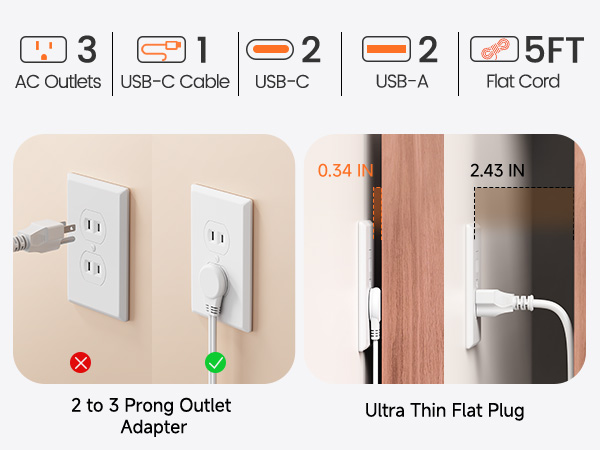 2 Prong to 3 Prong Outlet Adapter