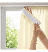 Pre-Pleated Fixed Fold Privacy Sheer Curtains, Hook & Loop No Drill Self-Adhesive Light Filter Se...