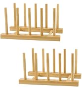 SAMEBUTECO 2-Pack Bamboo Kitchen Rack with 4 Slots and 5 Connector Pegs – Vertical Organizer for ...