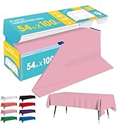 Niuara Pink Plastic Table Cover Roll - 54IN x 100FT, Table Cloth for Rectangle Table with Slide C...