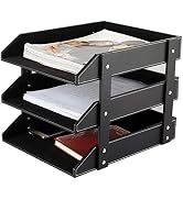 Leather Desk File Organizer, 3-Layer Stackable Tray, Used to Store documents, folders, Stationery...