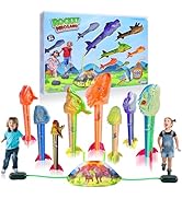 Gizzjoy Dinosaur Rocket Launcher for Kids - Launch Up to 100 Ft, 8 Rockets and 2 Pads for Multi-P...