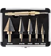 6pcs Step Drill Bits for Metal, Step Drill Bit Set 50 Sizes Tri-Flat Shank HSS Titanium-Coated wi...