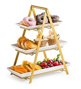 YHOSSEUN 3 Tier Serving Tray, Porcelain Tiered Tray Stand, 10+12+14 Inch Serving Platters and Tra...