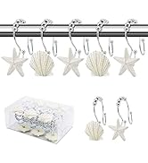 BEAVO Seashell Shower Curtain Hooks,12 Pcs Double Roller Glide Rust-Resistant Stainless Steel Dec...