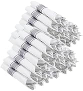 Joyido 400PCS Pre Rolled Silver Plastic Silverware Sets - Heavy Duty Silver Cutlery - Include 100...